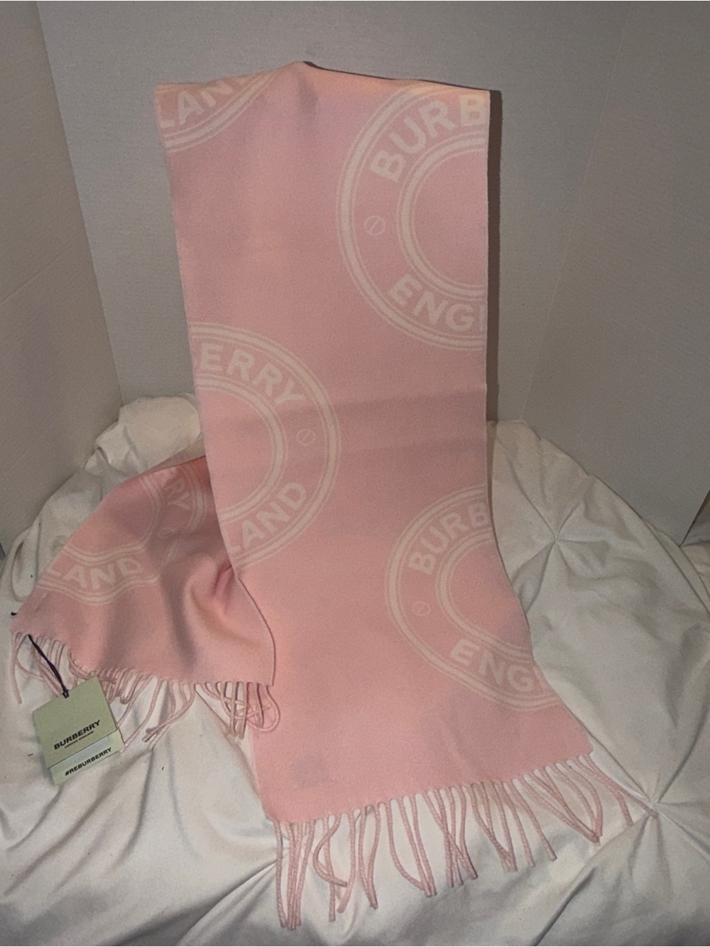 Burberry RARE pale pink roundel jacquard wool scarf seldom found NWT 168x30